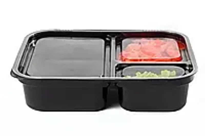 Соусник чорний на 3 секції з кришкою прозорою 140 мл  (1/уп/50/шт)