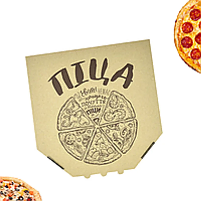 Коробка для пиццы 300*300*35 бурая (крафт) с рисунком пицца (50 шт уп)