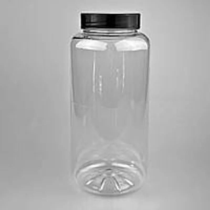 Пластиковая банка 1 л с черной крышкой  63 мм, цилиндрическая банка для сыпучих (1/уп/5/шт)