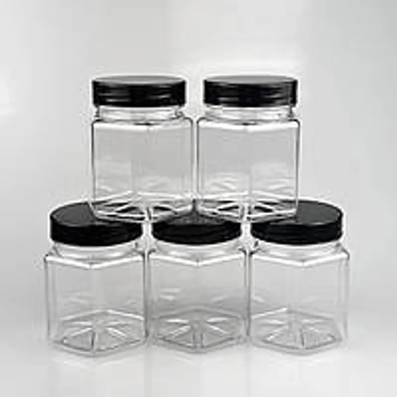 Баночка пластикова 250 мл шестигранна з кришкою чорною 63 мм (1уп/5шт)