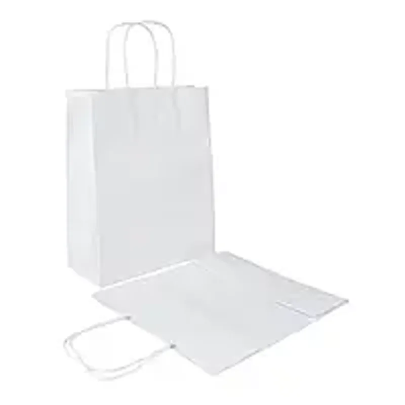 Бумажный пакет крафт с ручками белый 210х100х220 мм (упаковка 100 шт)