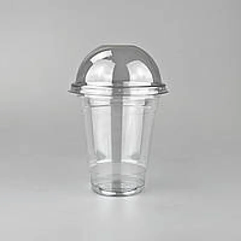 Стаканы с купольною крышкой на 350 мл прозрачные (1 уп/50 шт), пластиковые стаканы