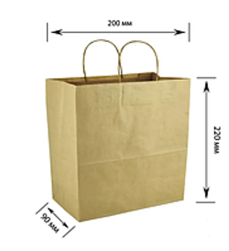 Пакет із ручками крафтовий 200x90x220 мм 70 г/м2 100 шт упаковка