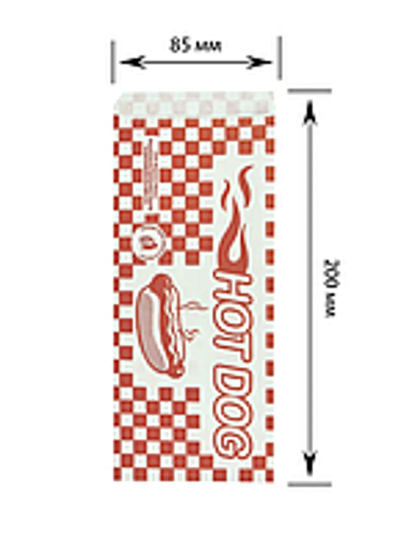 Бумажный пакет уголок Hot dog красная клетка 200х85 мм (500 шт.)