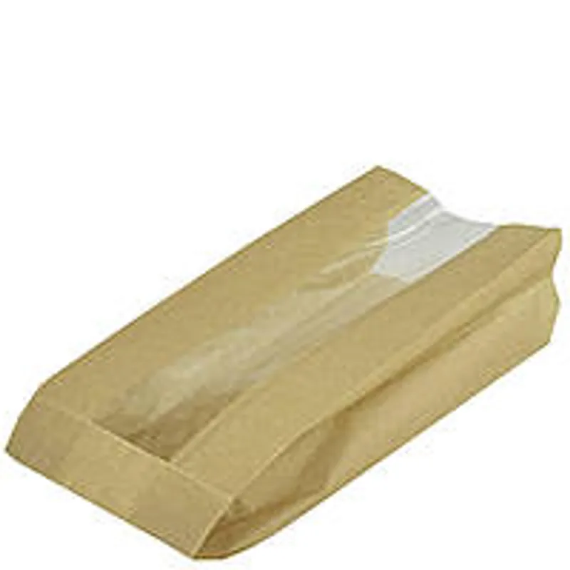 Бумажный пакет с прозрачной вставкой крафт 310х140х50 мм